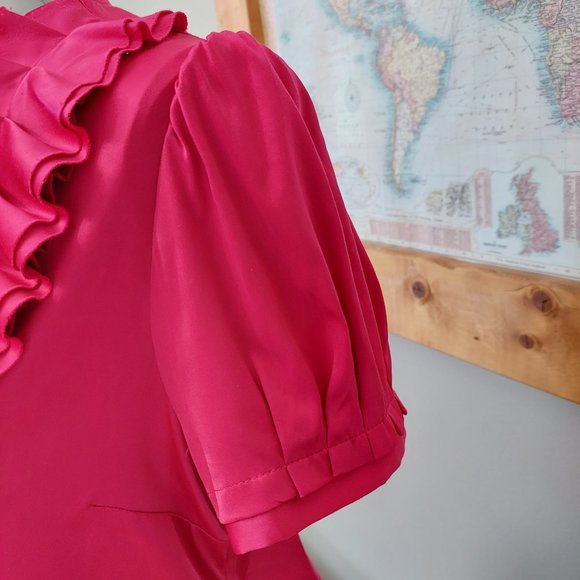 BCBGMAXAZRIA Women ruffle V-neck blouse short sleeve fuchsia side zipper small - Picture 5 of 12